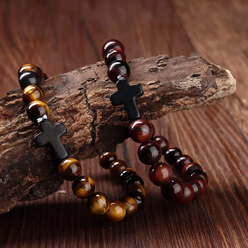 Matteo | Natural Stone Beaded Cross Bracelet