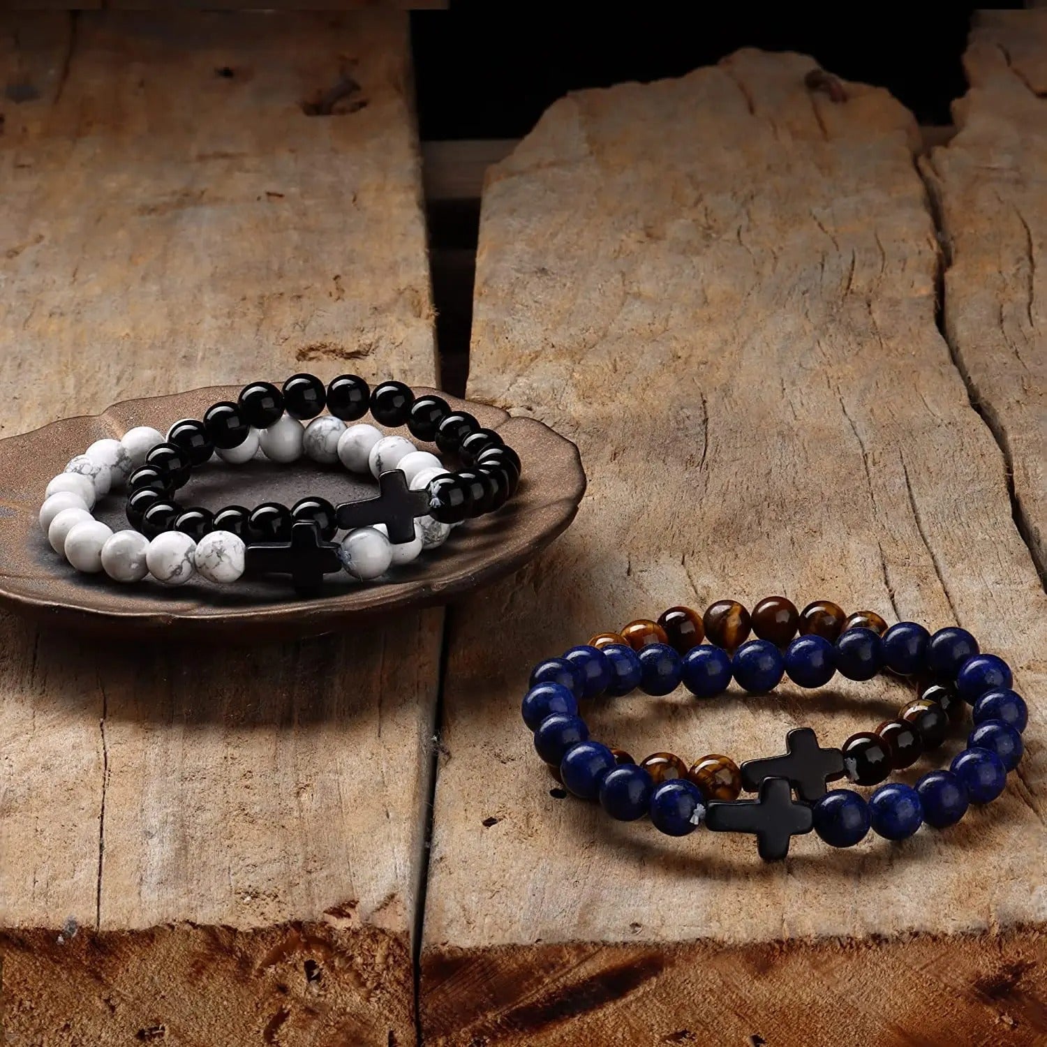 Matteo | Natural Stone Beaded Cross Bracelet